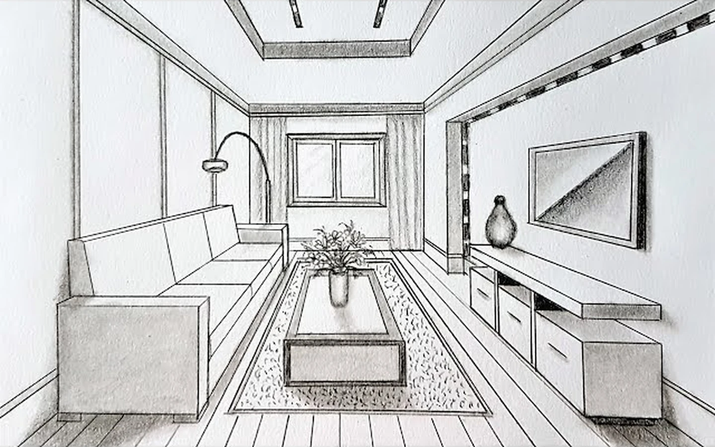 Raw Hand-Drawn Interior Perspective Sketch