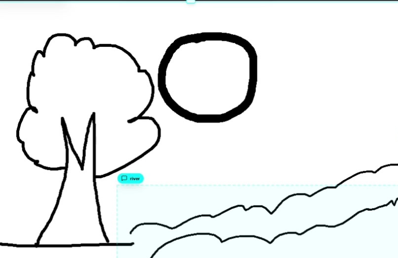 Raw Tree, Moon, and River Doodle Sketch