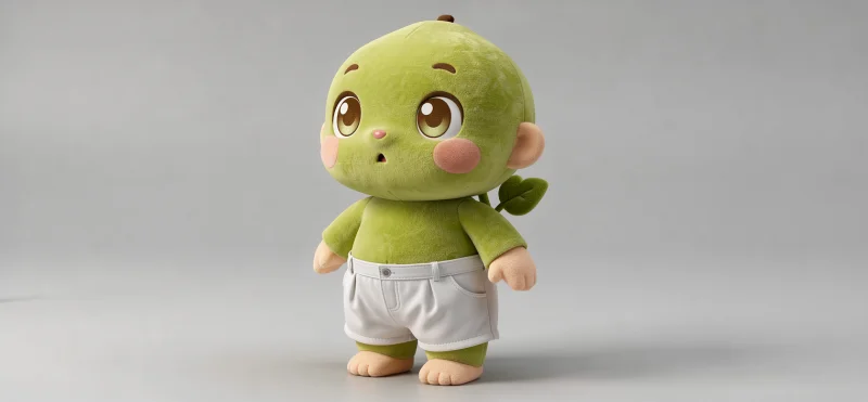 Technical 3D Modeling Brief: "Cao Miaomiao" (Plush Sprout Character)
1. Core Overview
Asset Type: Stylized Chibi 3D Character (Plush Toy Aesthetic)
Purpose: Rig-ready game/animation asset; optimized for texturing and rigging
Target Style: Soft, rounded, huggable plush character with zero sharp edges
Base Form: Pear-shaped (top-tapering, bottom-widening) single-mesh body with integrated head, no distinct neck
2. Topology & Polycount Requirements
Total Polycount: Target 8,000–12,000 tris (base mesh, no subdiv)
Topology Standard:
Clean quad-only topology (no n-gons/triangles on critical deformation areas)
Edge loops aligned to major deformation points: shoulder/hip joints, base of limbs, waist
Pole counts minimized to 5 or less, located in non-visible areas (e.g., under the body)
Closed geometry (watertight mesh, no open edges or non-manifold geometry)
All rounded forms (head, limbs) use evenly distributed loops to support smooth subdivision
UV Requirements:
Single UV tile (1:1 scale)
No overlapping UVs; all shells laid out with 2–3% padding between them
UV shells organized by material zones:
Plush Body
Sprout Leaves/Stem
Skin (hands/feet/cheeks)
White Shorts
Uniform texel density across all shells (no stretching or compression)
3. Form & Proportions
Body:
Full rounded pear silhouette, wider at the base, tapering gently toward the top
Smooth, bulbous belly with subtle volume definition
No sharp angles on any part of the body or limbs
Limbs:
Short, stubby arms/legs, ~1/3 the height of the body
Fully rounded hands/feet (no defined fingers/toes, just soft bulbous shapes)
Arms slightly splayed outward at rest; legs straight with rounded feet
Head & Face:
Integrated into the body (no neck)
Two large, symmetrical round eyes (30–35% of the head width) with embedded highlight geometry
Small curved mouth (low-poly geometry, no complex indentation)
Flat, circular blush shapes on the cheeks (low-poly, attached to the body mesh)
Top-mounted stem with two identical, symmetrical heart-shaped sprout leaves (no fur texture, smooth glossy surface)
Clothing:
Simple high-waisted white shorts, sitting at the hip line
Soft fabric folds at the waist/leg openings (subtle, low-poly geometry, no deep creases)
Two small, flat front pockets (extruded low-poly details)
4. Material & Texture Guidelines
Material Zones:
Plush Body: Soft pastel lime-green gradient (lighter on the belly, darker on the back/limbs); add micro-fiber/fuzz detail in normal maps
Sprout Leaves/Stem: Bright, slightly glossy green; smooth texture with subtle vein details (no fur)
Skin (hands/feet/cheeks): Pale peach tone; smooth, slightly fleshy texture
Shorts: Plain white cotton; subtle fabric weave and seam details
Texture Maps:
Base Color (4096x4096): Gradient colors, small leaf speck details on the plush body, blush tint
Normal Map (4096x4096): Subtle fur/fabric texture, pocket and seam details
Roughness Map (4096x4096): Matte finish for plush/shorts/skin; slight gloss for sprout leaves
AO Map (4096x4096): Subtle shadows in crevices (under the shorts, between limbs, under the sprout stem)
5. Rigging & Animation Readiness
Joint Placement:
1 root bone, plus bones for spine, shoulders, hips, elbows/knees, and a simple tail/sprout stem bone
Clean bone hierarchy with named joints (standard naming convention: root, spine_01, shoulder_L/R, etc.)
Deformation Zones:
Extra edge loops around the shoulders, hips, and waist to support smooth deformation
No geometry intersections in the resting pose
Rig should support simple animations: walking, waving, bouncing, camera positioned front-right, pitched at 35° high-angle, rotated 45° around subject, medium shot, perspective projection, 38mm standard lens