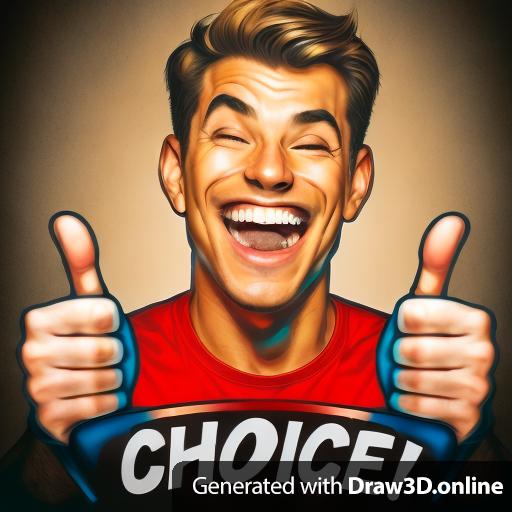 A man with a crazy, happy expression on his face with thumbs up, and the word "Choice"