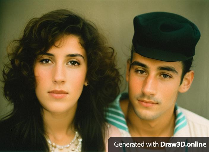 a portrait  Man and woman,Young age,Old photo from 1990