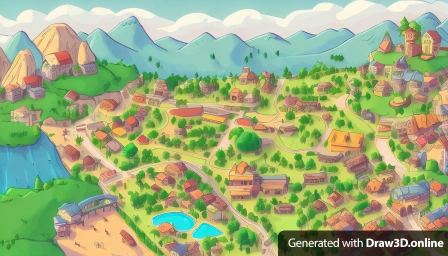 a town map of animation comic style