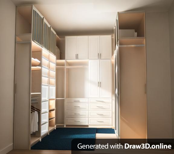 a 3d rendering of a walk in closet
