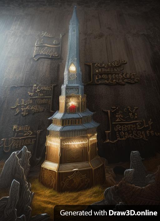 This art nouvo tower as a coat of arms with the letters ICOA written across the bottom. In a dark medieval fantasy art style