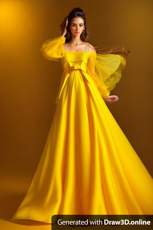 a beautiful women wearing yellow dress, create exactly same image as sketch