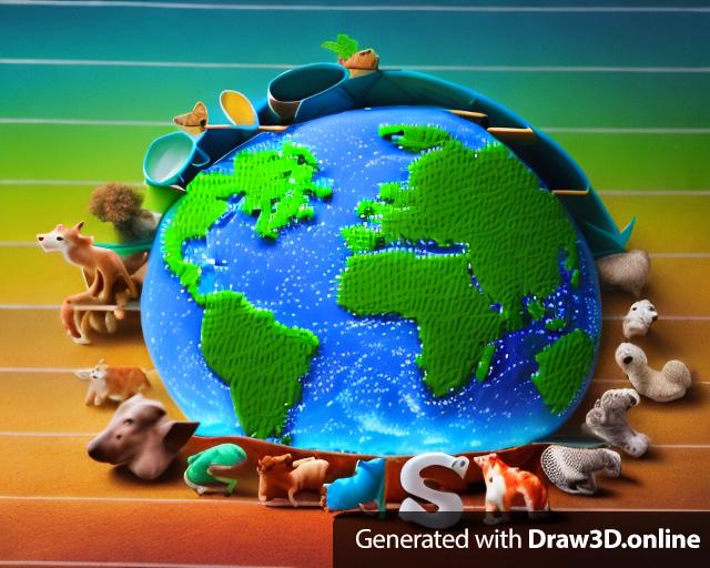 Earth globe with animals around it. Text below is "HerdShare." Make text colorful focused on green and blue colors