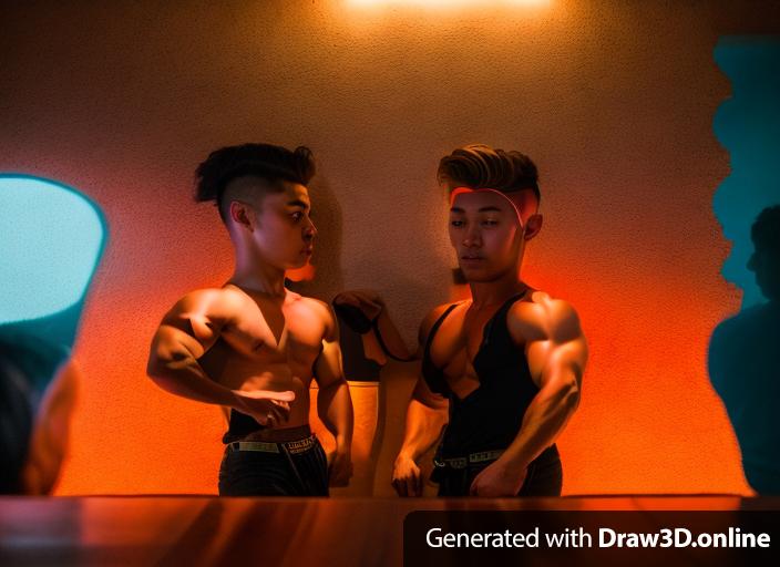 Two muscular young gay men at a bar