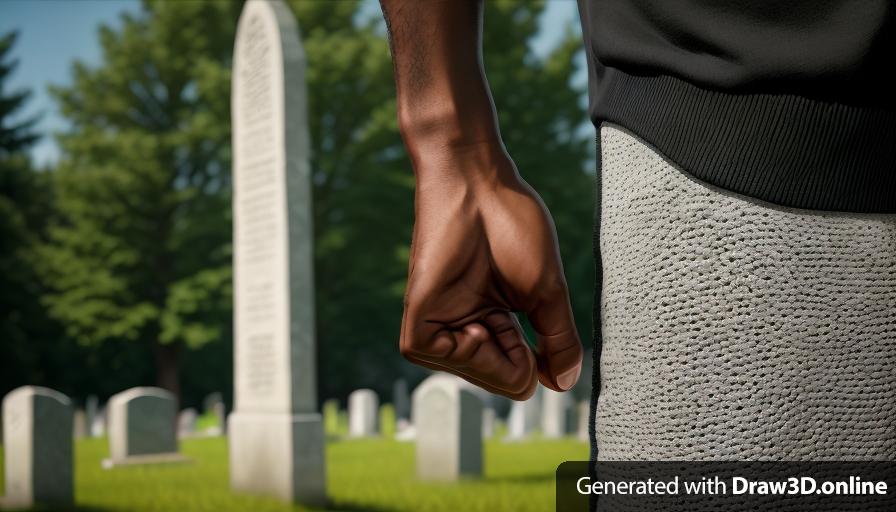 realistic unreal engine style image of a black mans hand
in a cemetery