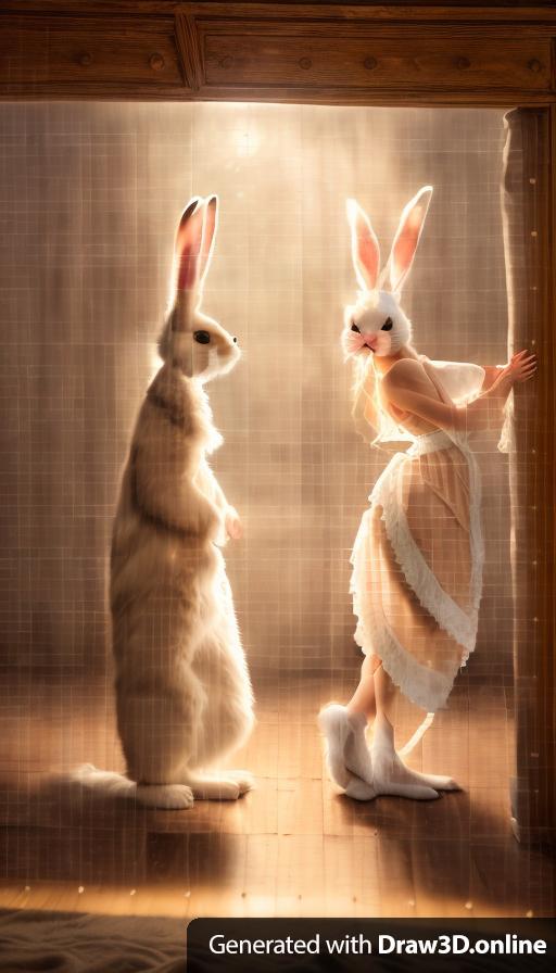 Two humanized bunny talking, fairy tale style,