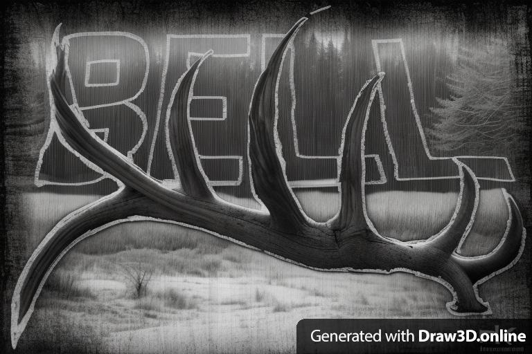 a photo of an antler with the word bell on it, trees in background. I want more of a logo option. Clean up the edges and make them bolder. Make it black and white.