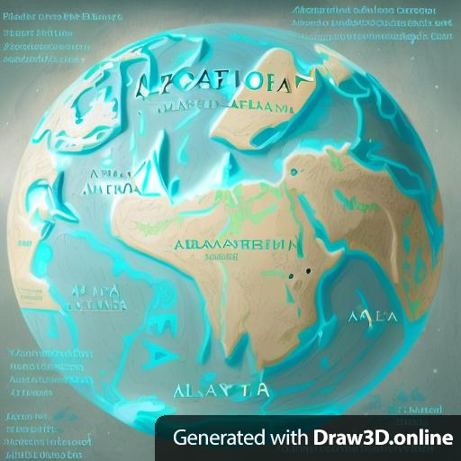 This is an ancient Atlantean map carved into a Granite sphere.  The globe depicts an Ice Age earth, with lower Sea Levels, and the continent of Atlantis in the center of the North Atlantic Ocean.  Be sure to include white ice caps at the poles, and lots of green forests on land.