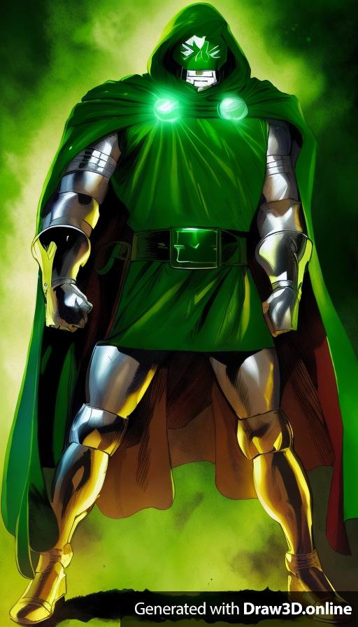 a photo of Marvel comics character Doctor Doom in a green cloak and cape