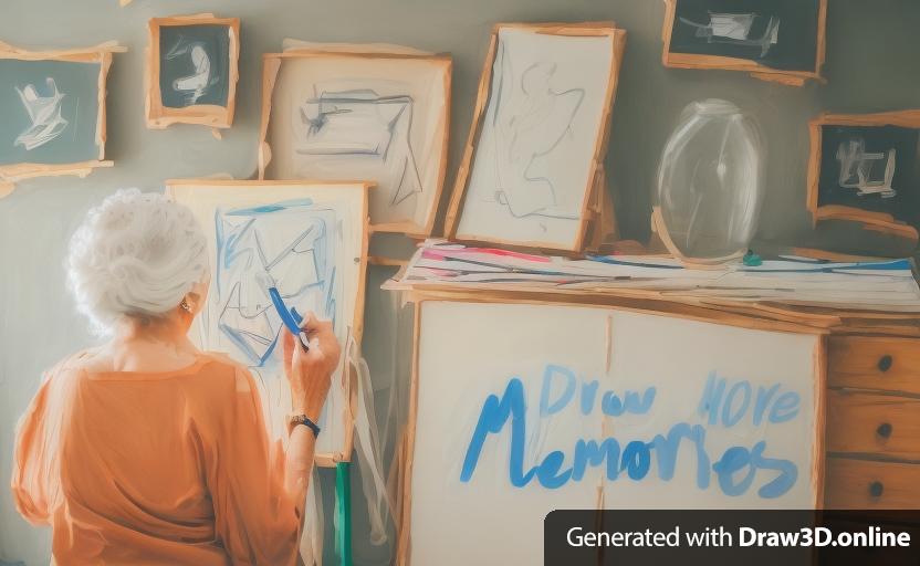 an artist senior woman draw happy moments in her life