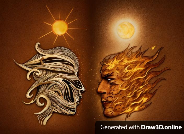 left one man's face. right one women's face. top left sun, right moon. and make all those things burn on fire