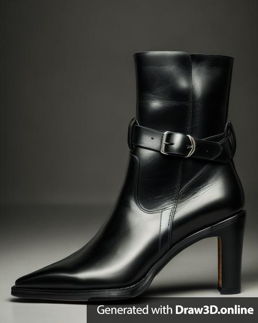 a black leather boot, I need you to render this in 3D. Keep the shape of the buckle,