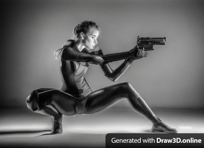 a photo of a girl holding a gun, detailed face, detailed hand, detailed gun