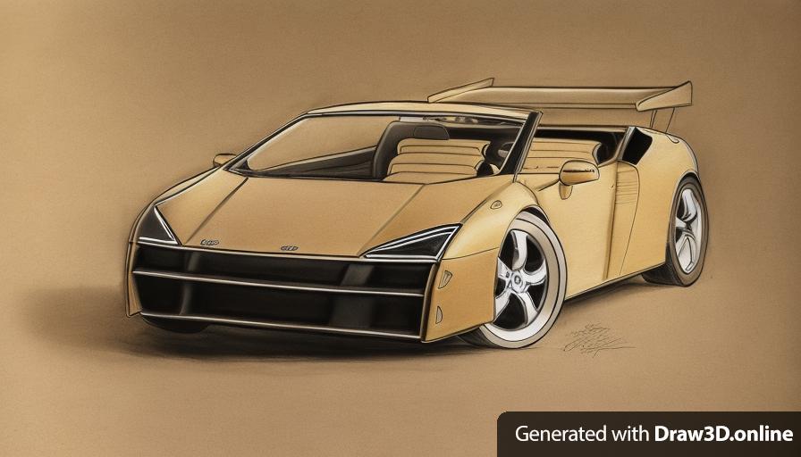 A sketch of a model sport car made out of beige card board.