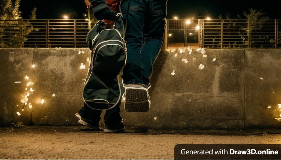 a photo of a person walking in front of a gate at night