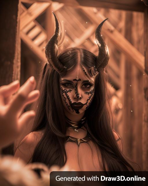 Portrait demon girl with long horns