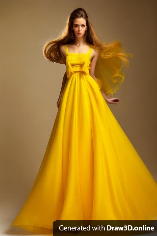 a women wearing yellow dress, create exactly same image as sketch