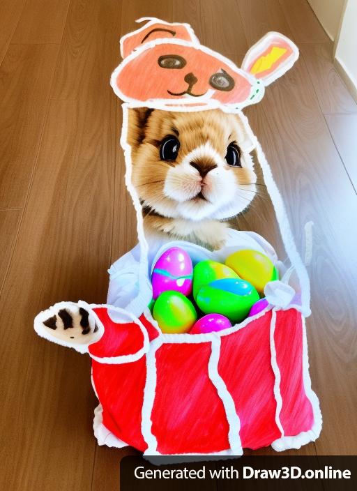 a child's drawing of An Easter bunny holding a easter basket