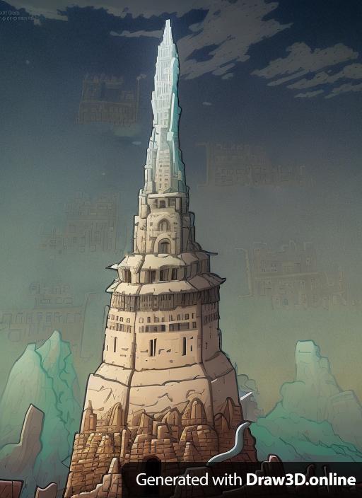 An art nouvo skyscraper in the badlands. In a fantasy art style. The base of the tower is surrounded by shanties and the jagged Black hills.