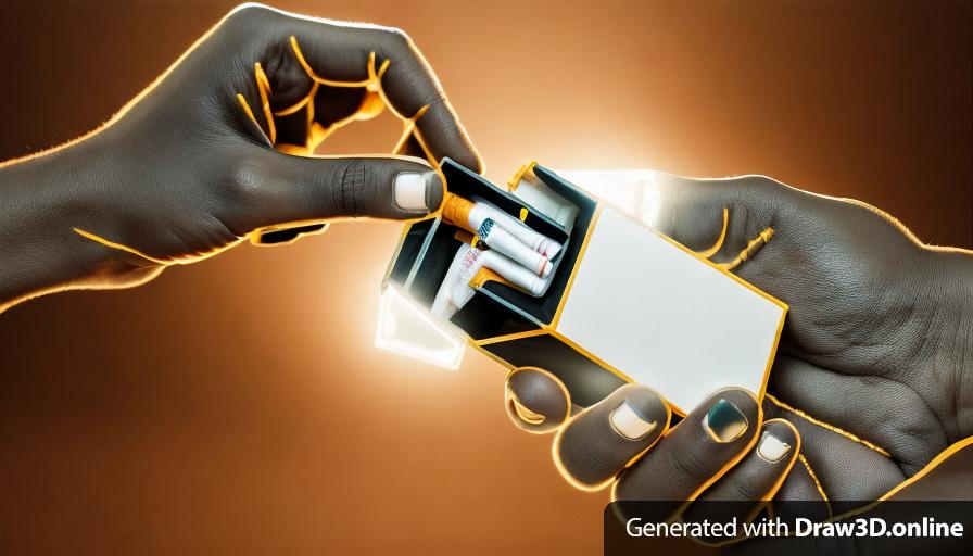 two African hands only holding a white box of cigarettes
black back ground