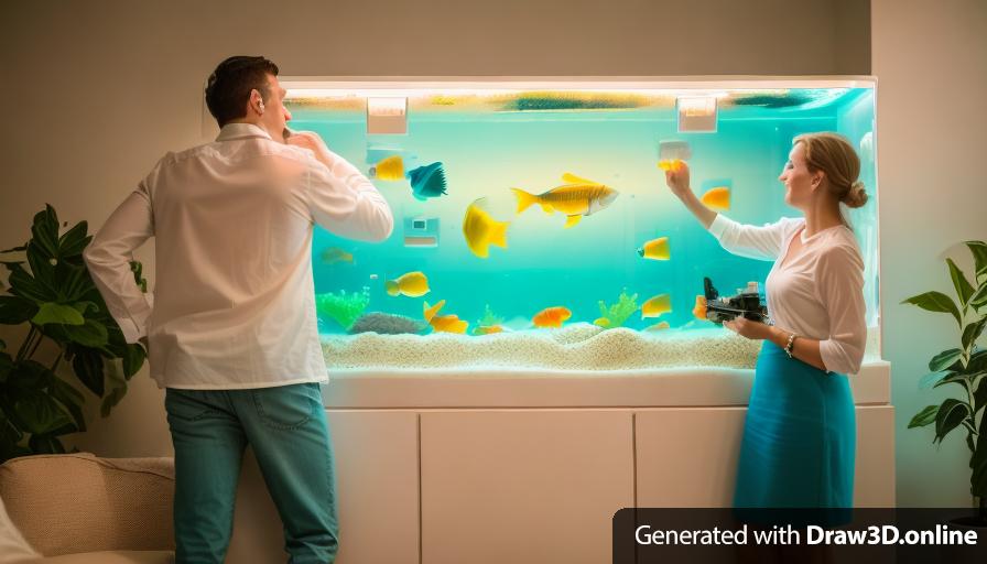 a man and woman looking at a fish tank