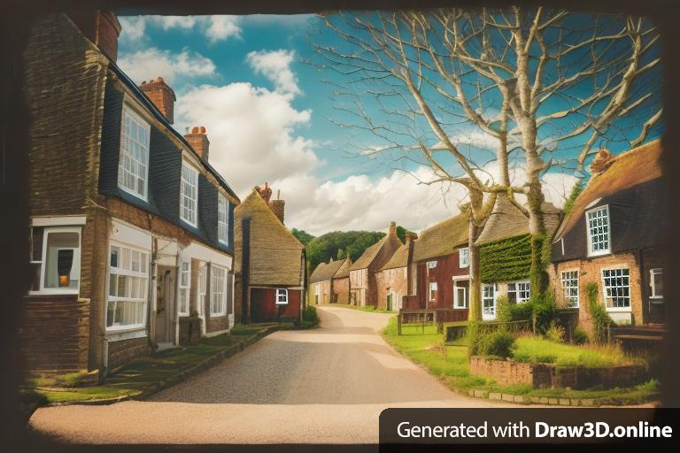 View of village in Sussex with trees and old buildings