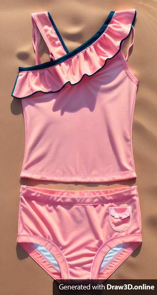 a pink frilled two piece swimsuit on a girl at the beach