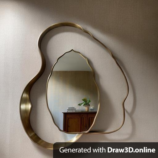 A sculptural antique brass framed mirror with a large sculptural and undulating brass border and central circle as the mirror