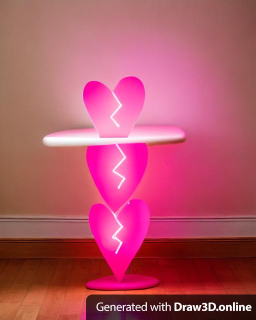 A end table built out of three broken red hearts and a pink top.