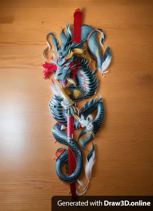 a Japanese dragon wrapping around a katana Japanese sword for a tattoo exactly same layout as original drawing