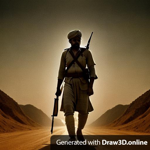 An indian freedom fighter, returning from the war with a rifle, is making his way back home.
