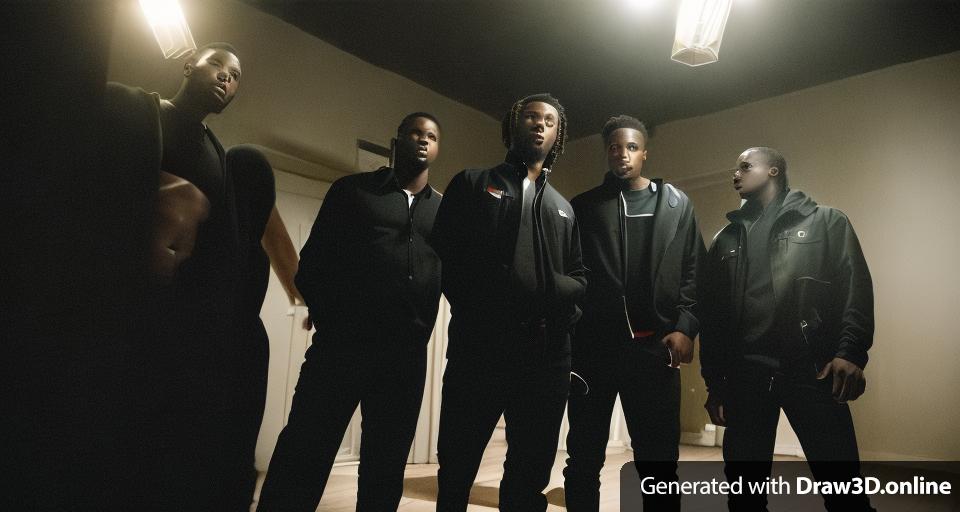 a group of  black men standing in a dark room