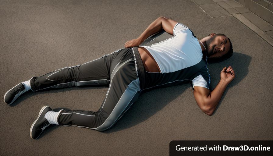 a realistic unreal engine style image , a black man laying on the ground