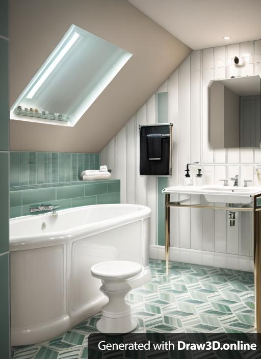 high end london bathroom with graphic tile floor