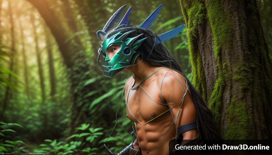 Fantasy axolotyl warrior, fantasy forest background.