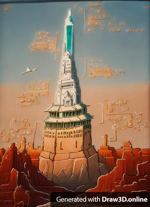 An art nuovo skyscraper in the badlands. In a fantasy art style