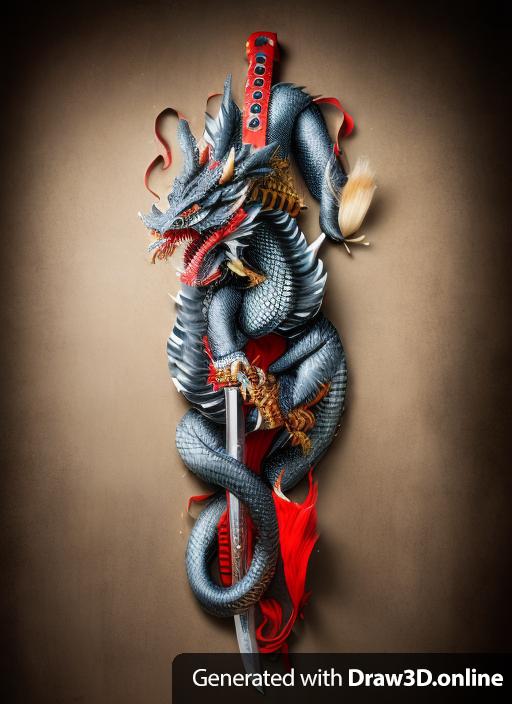 a Japanese dragon wrapping around a katana Japanese sword