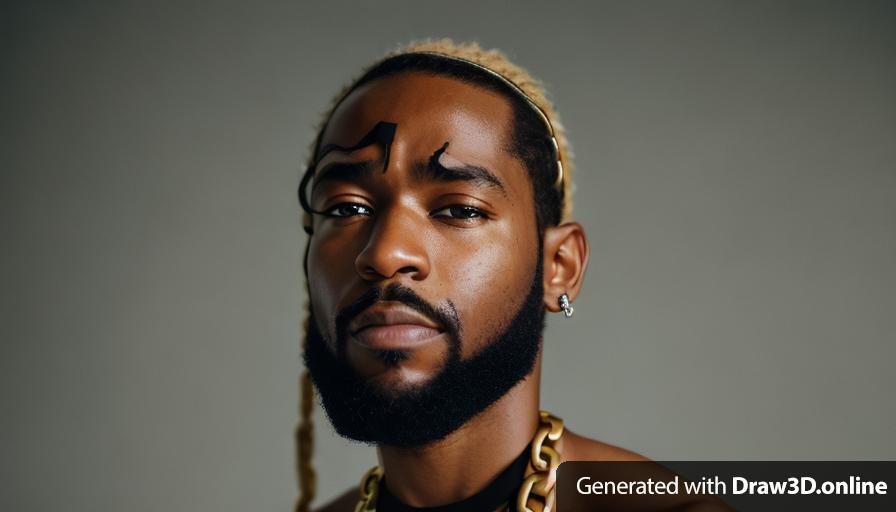 realistic unreal engine style  a black man with blonde hair, with a beard and a chain around his neck
he was in a fight 
injured face