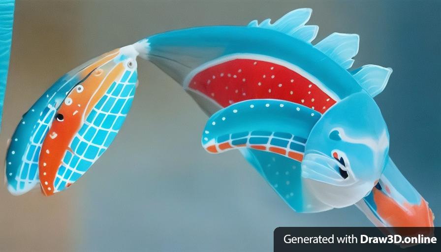 It is a picture of a pokemon-inspired koi fish, seen from the side. It shows only one eye. It has a blue beak. It should be in fantasy style.