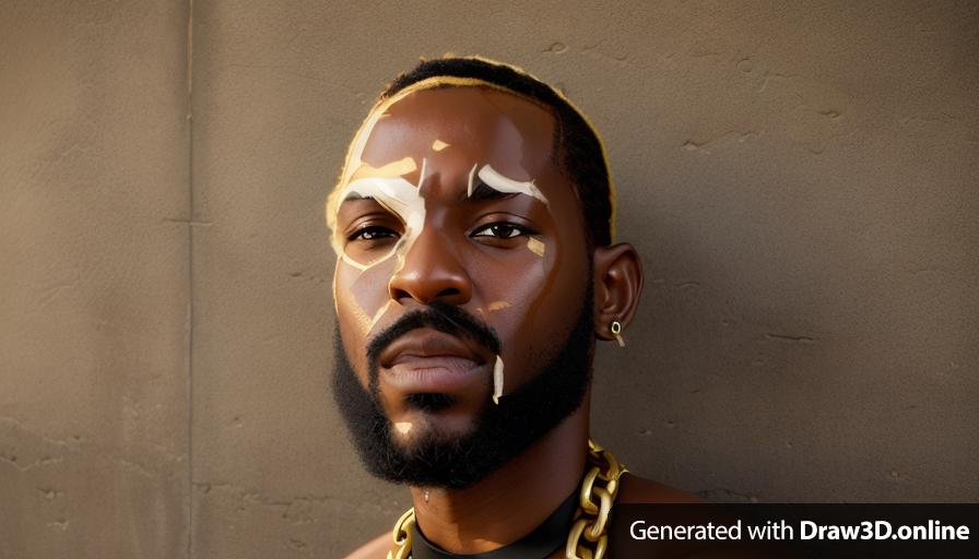 realistic unreal engine style, portrait  of an African man with with a black eye and blond hair, he has a beard and is wearing a chain around his neck.