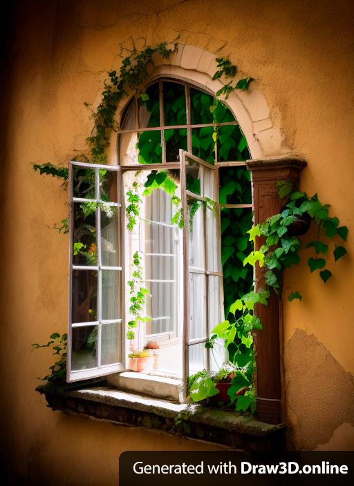 a photo of a window with ivy growing out of it