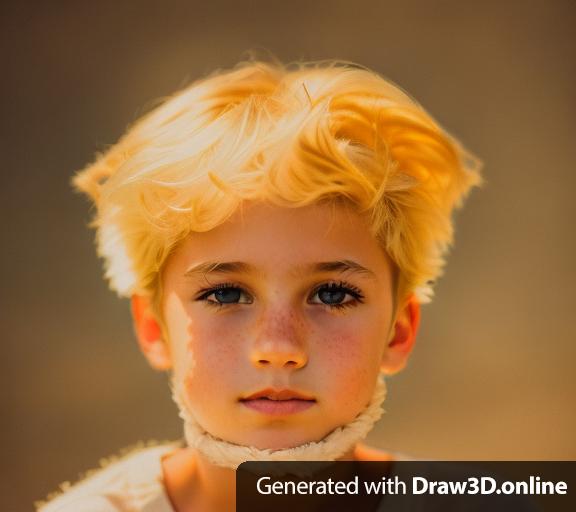 A portrait of a boy with blond hair and sun from top down.