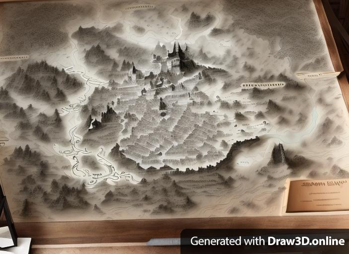 This map as hand drawn by a Buddhist monk, in medieval fantasy style, black and white stylized map