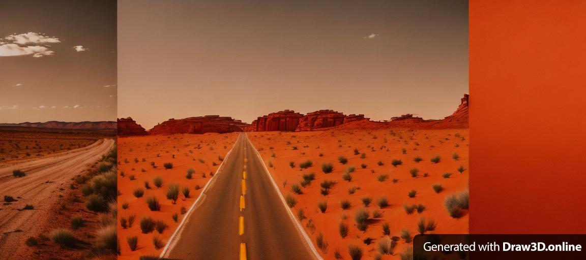 A road reaching into the distance in Australian desert with red outback dust and salt bush.