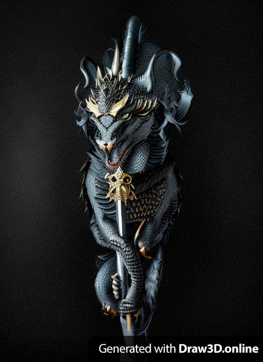 a dragon with a sword on a black background