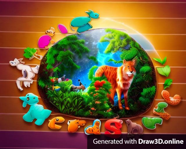 colorful, cartoon, nature. picture is of Earth and animals