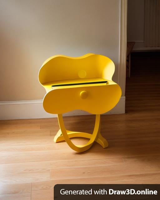 A yellow nightstand with a big arched leg